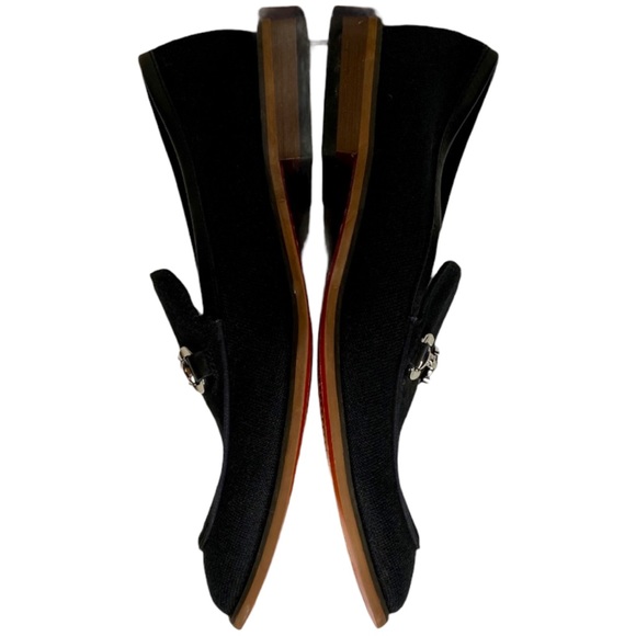 La Milano Black Leather Linen Silver Horse Bit Detail Slip On Loafer Size 9.5 - Picture 6 of 11